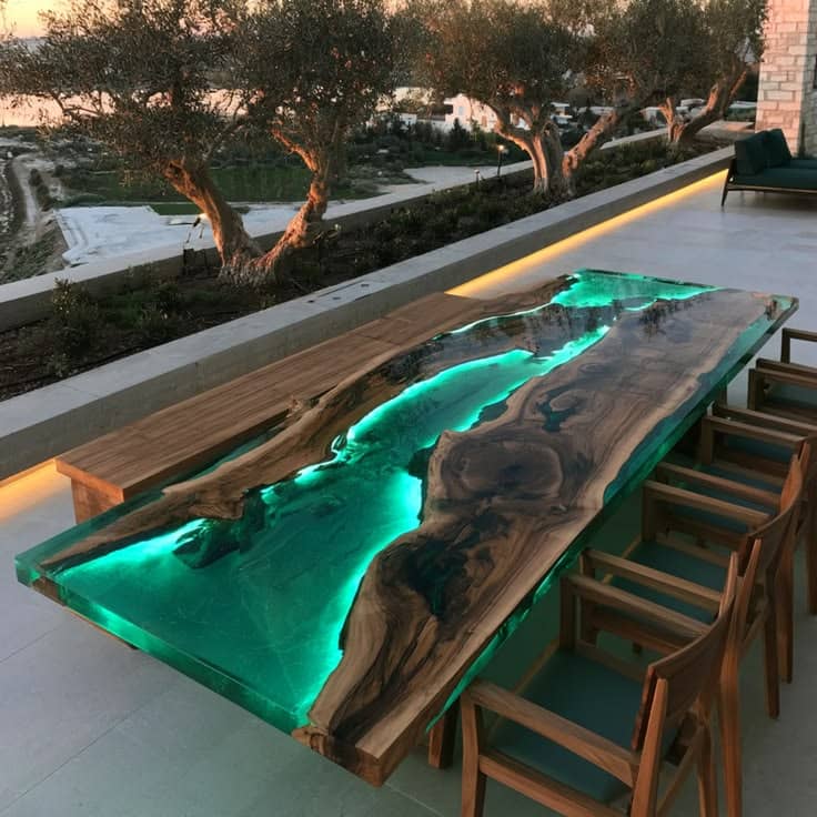 Glow in the Dark Epoxy River Dining Table – Live Edge Wood & Green Resin Table | SK Epoxy Craft