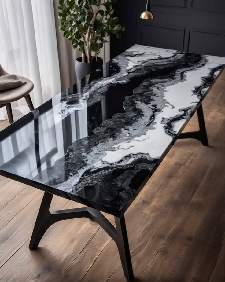 Black & White Epoxy Dining Table – Luxury Handmade Resin Table | SK Epoxy Craft