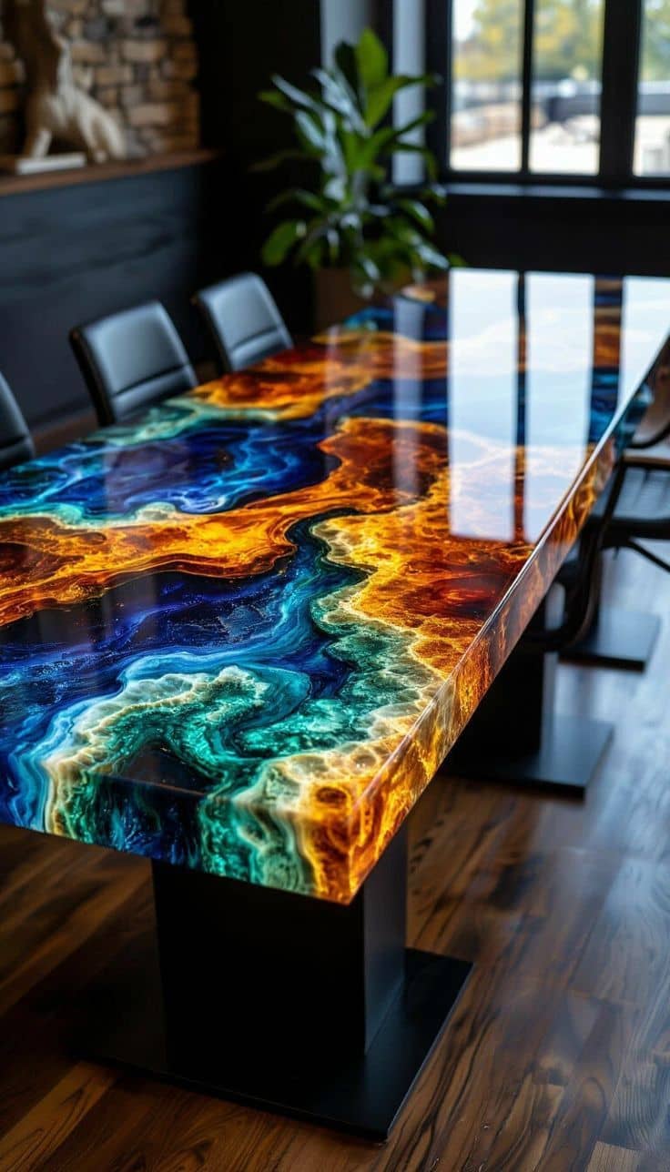 Blue & Gold Epoxy Dining Table – Luxury Handmade Resin Dining Table | SK Epoxy Craft