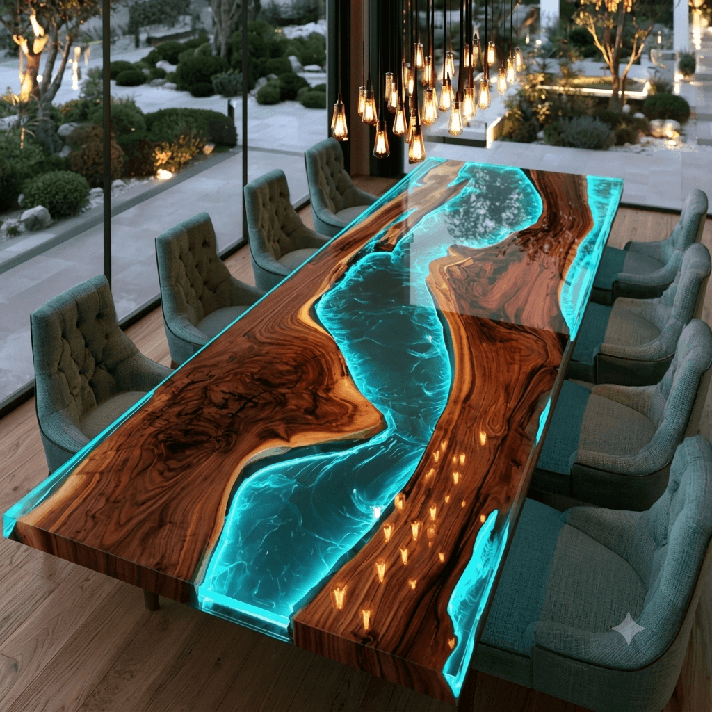 Luxury Live Edge Epoxy Resin Dining Table | Handmade River Table | Custom Wood & Resin Dining Furniture | SK Epoxy Craft